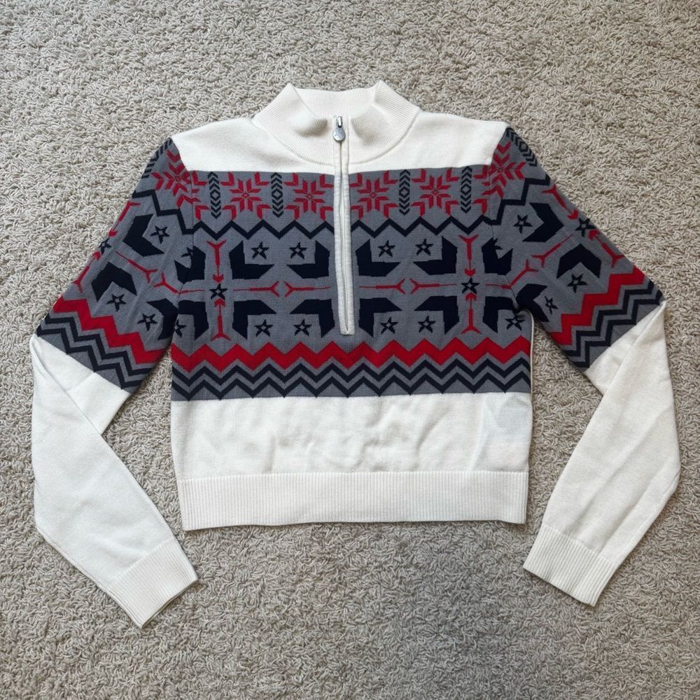 Perfect Moment Nordic Half Zip Sweater in Snow White Merino Wool Medium - Picture 3 of 7